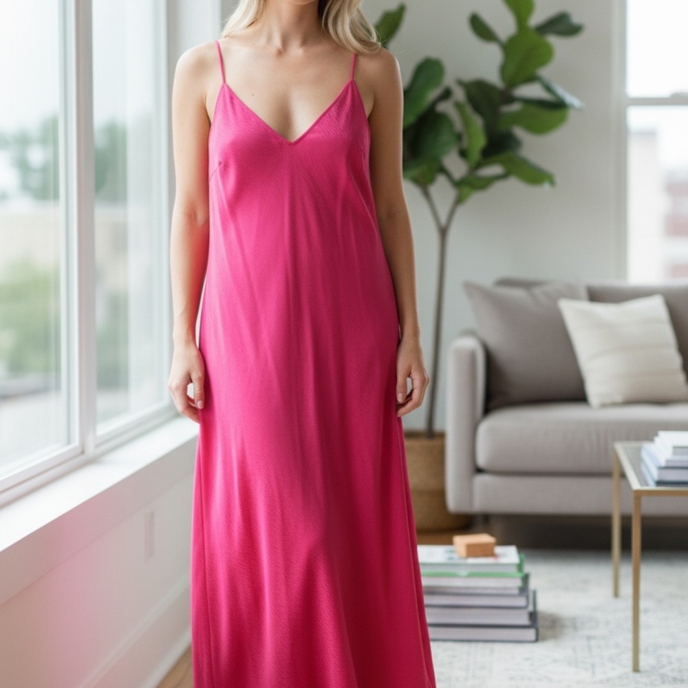 Hot Pink Slip Maxi Dress size S